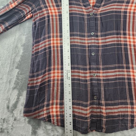 PAIGE Top Womens M Red Gray Clemence Plaid Long Sleeve Viscose Oversized Light - Picture 7 of 8